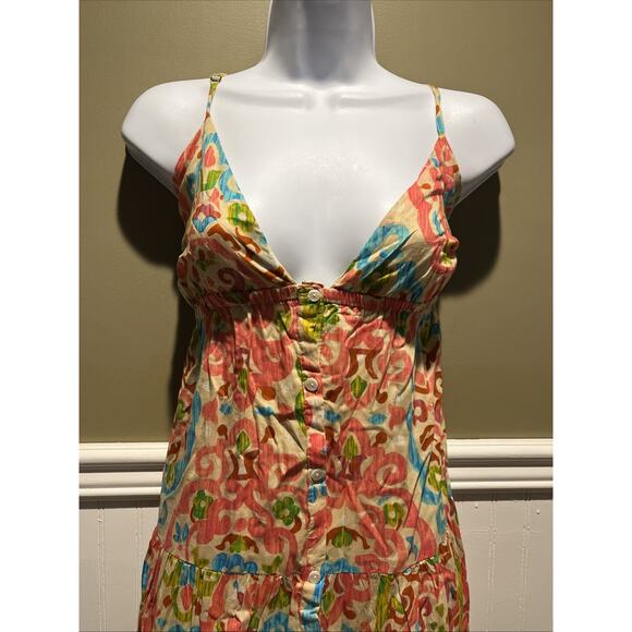 House of Harlow Printed Buttondown Tie Sleeveless Bohemian Maxi Dress New M - Picture 3 of 9